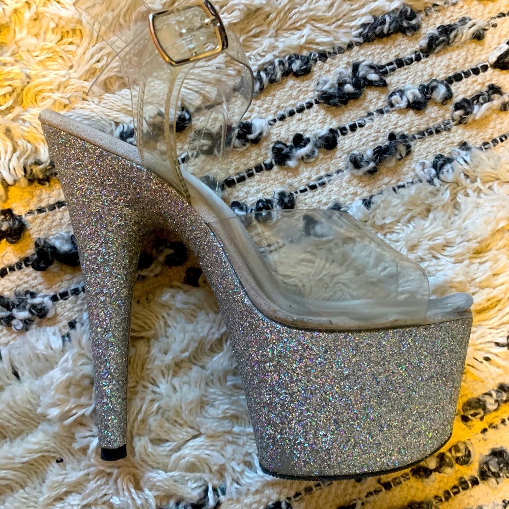 Pleaser Heels Silver Glitter “6’s” Size 9